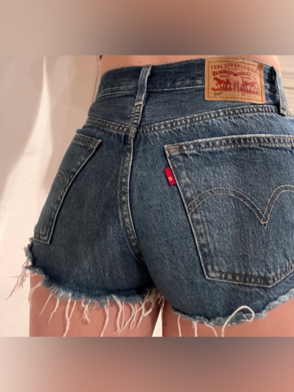 Levi's 501 Dark Blue Distressed Jean Shorts